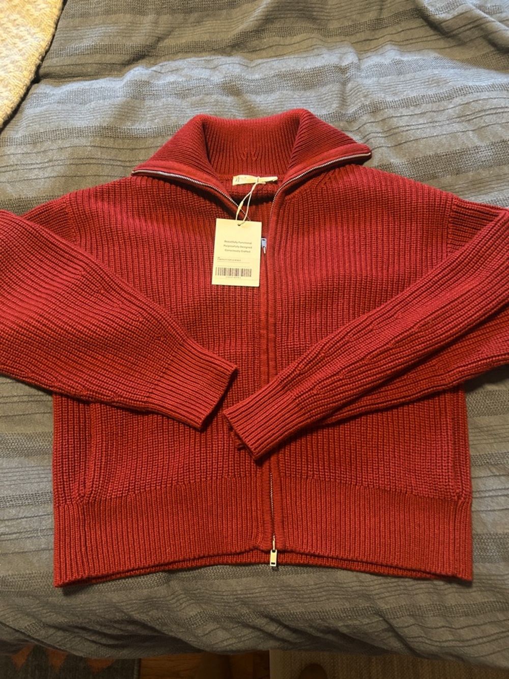 Everlane NWT The Full-Zip Sweater in Everyday Cotton | Merlot - Picture 3 of 4